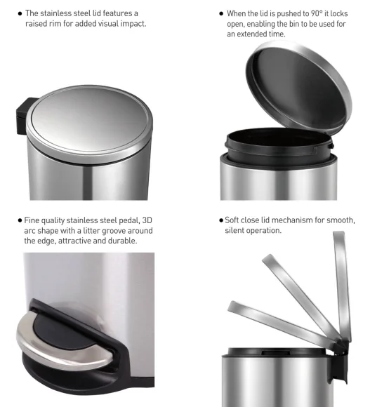 EKO 9115 Artistic Soft Close Fingerprint Resistant Step Bin Metallic