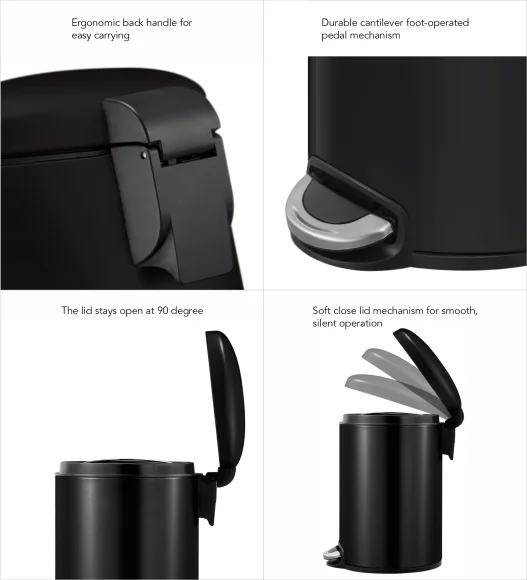 Eko 9213 Maggey Stainless Steel Fingerprint Resistant Step Bin Black