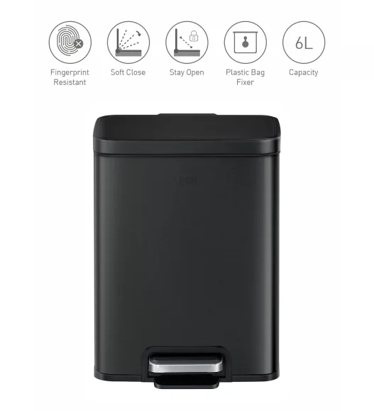 Eko 9361 Madison Stainless Steel Fingerprint Resistant Step Bin Black Steel