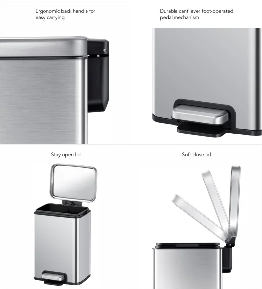 Eko 9361 Madison Stainless Steel Fingerprint Resistant Step Bin Metallic