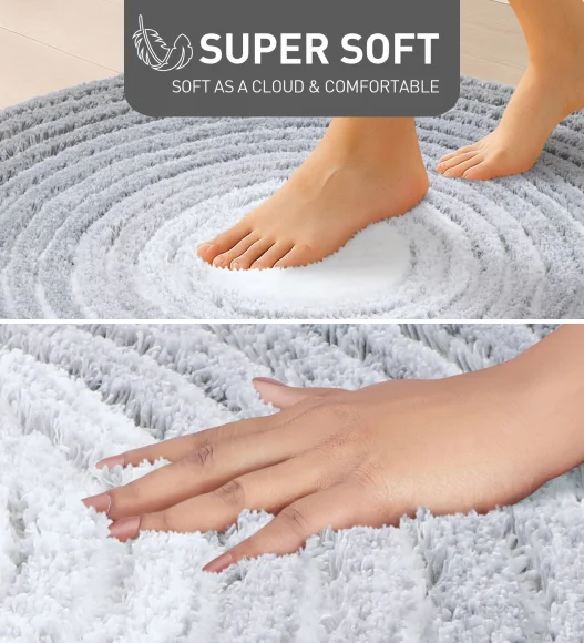 Supersoft Polyester Bath Mat with Anti-Skid TPR Backing, 90 x 90 cm, Grey