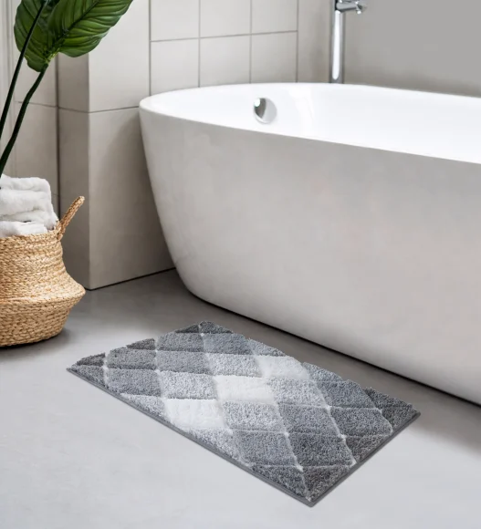 Supersoft Polyester Bath Mat with Anti-Skid TPR Backing, 50 x 80 cm, Grey