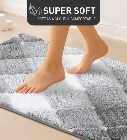 Supersoft Polyester Bath Mat with Anti-Skid TPR Backing, 50 x 80 cm, Grey