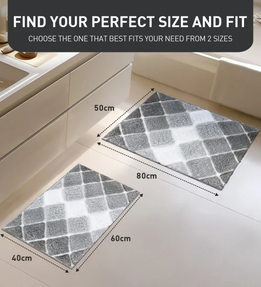 Supersoft Polyester Bath Mat with Anti-Skid TPR Backing, 50 x 80 cm, Grey