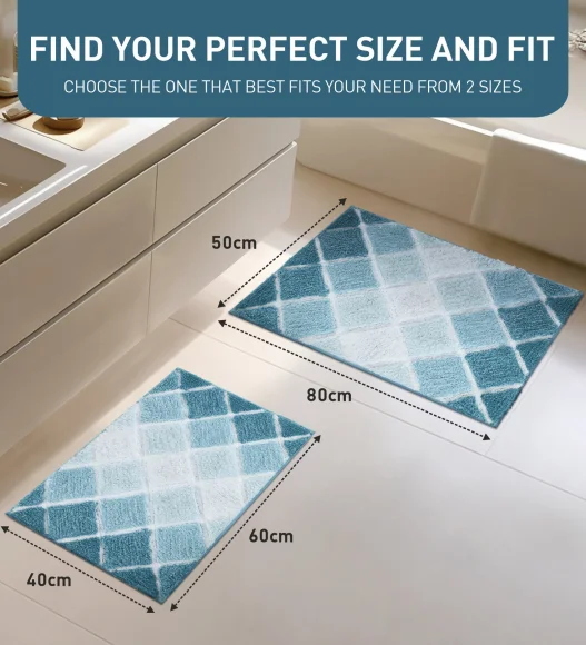 Supersoft Polyester Bath Mat with Anti-Skid TPR Backing, 50 x 80 cm, Teal