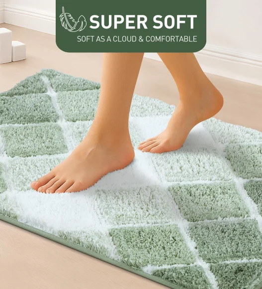 Supersoft Polyester Bath Mat with Anti-Skid TPR Backing, 50 x 80 cm, Green