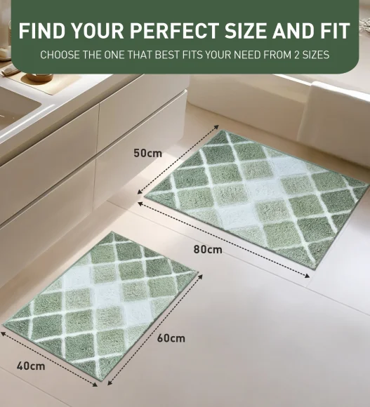 Supersoft Polyester Bath Mat with Anti-Skid TPR Backing, 50 x 80 cm, Green