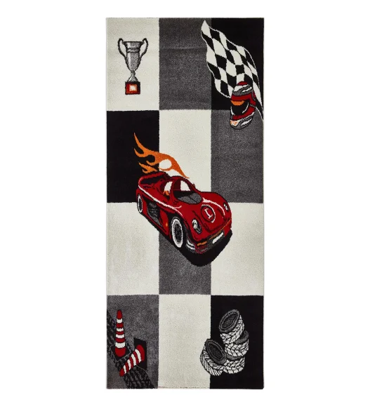 Polypropylene Kids Runner with Jute Backing | Black & Red | (W)60 x (L)150