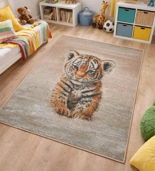 Polypropylene Kids Area Carpet with Jute Backing | Brown & Beige | (W)120 x (L)170