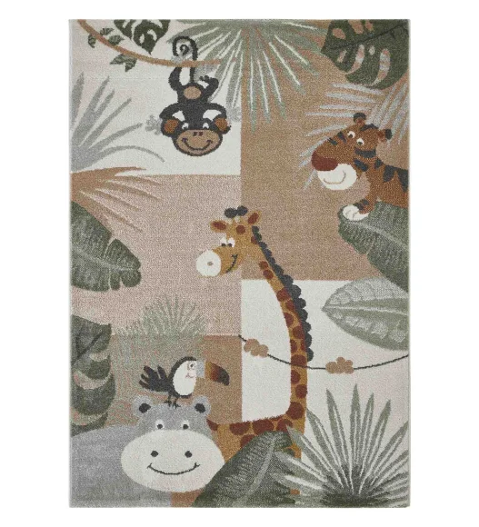Polypropylene Kids Area Carpet with Jute Backing | Brown & Green | (W)120 x (L)170