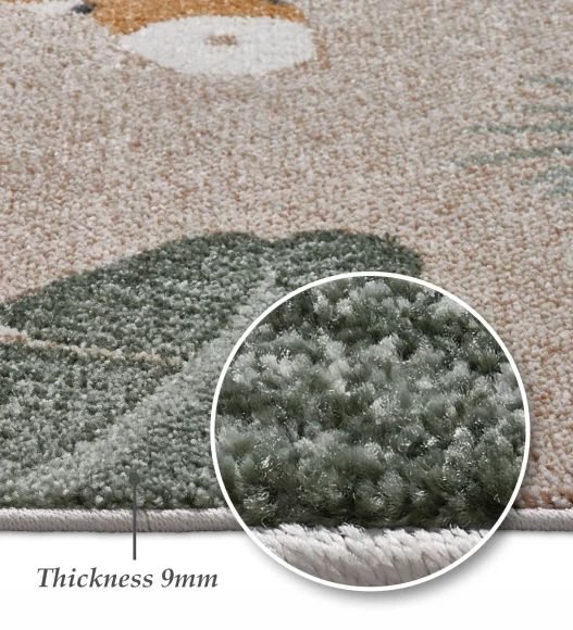 Polypropylene Kids Area Carpet with Jute Backing | Brown & Green | (W)120 x (L)170