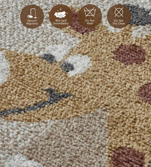 Polypropylene Kids Area Carpet with Jute Backing | Brown & Green | (W)120 x (L)170