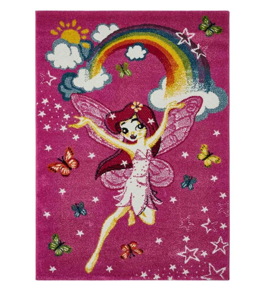 Polypropylene Kids Area Carpet with Jute Backing | Pink | (W)120 x (L)170