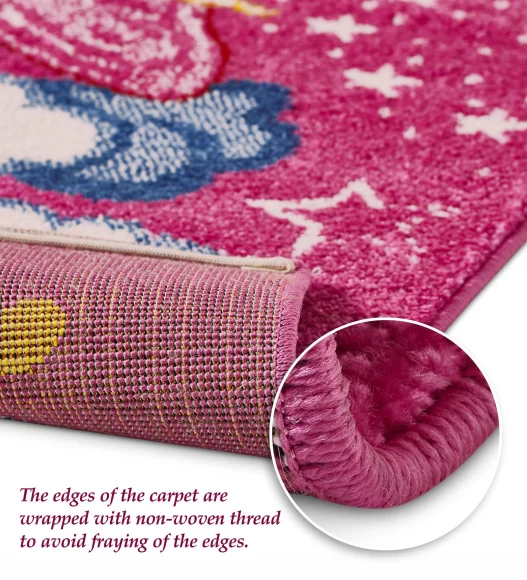 Polypropylene Kids Area Carpet with Jute Backing | Pink | (W)120 x (L)170