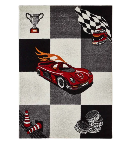 Polypropylene Kids Area Carpet with Jute Backing | Black & Red | (W)120 x (L)170