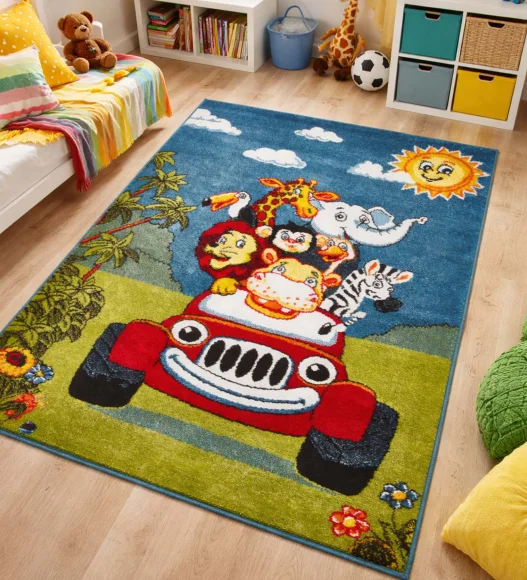 Polypropylene Kids Area Carpet with Jute Backing | Multi | (W)120 x (L)170