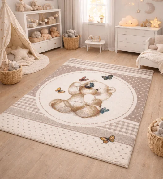 Polypropylene Kids Area Carpet with Jute Backing | Beige | (W)120 x (L)170