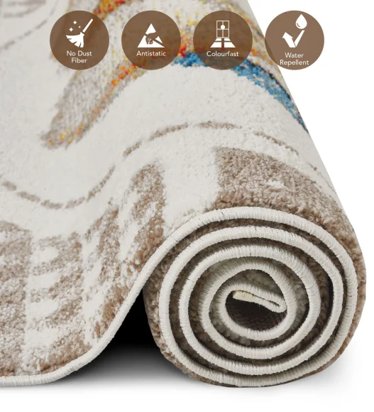 Polypropylene Kids Area Carpet with Jute Backing | Beige | (W)120 x (L)170