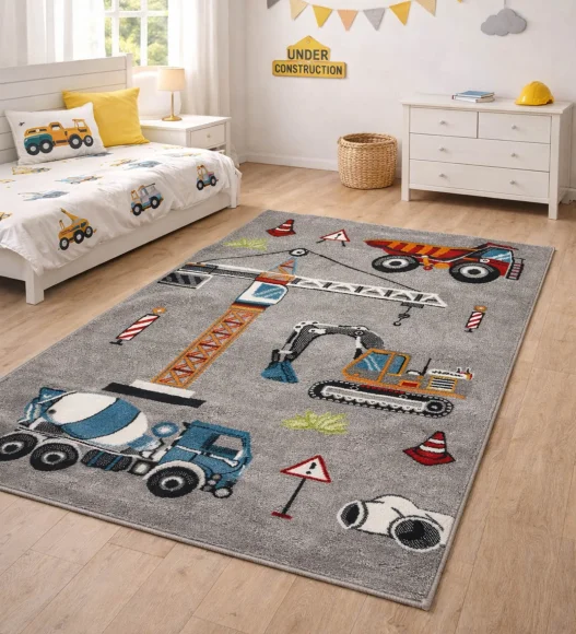Polypropylene Kids Area Carpet with Jute Backing | Grey | (W)120 x (L)170