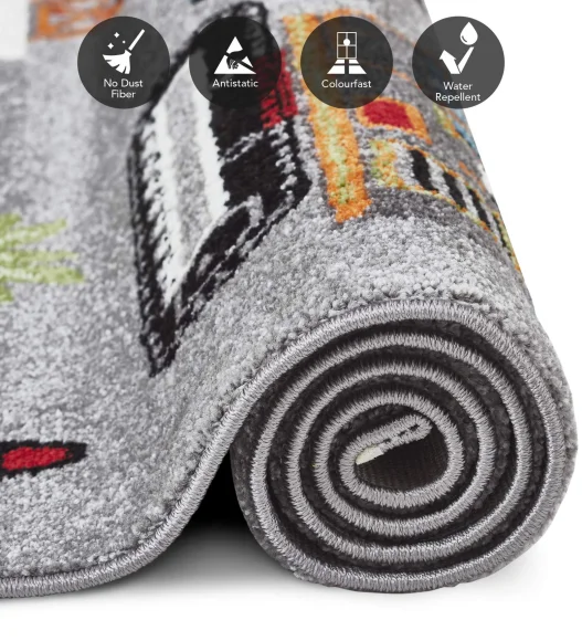 Polypropylene Kids Area Carpet with Jute Backing | Grey | (W)120 x (L)170