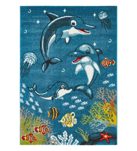 Polypropylene Kids Area Carpet with Jute Backing | Blue | (W)120 x (L)170