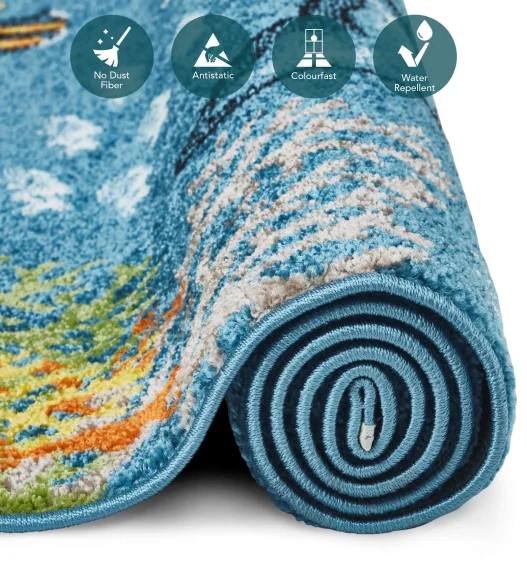 Polypropylene Kids Area Carpet with Jute Backing | Blue | (W)120 x (L)170