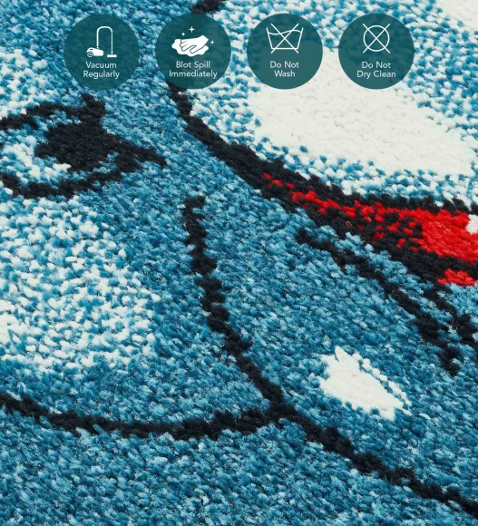 Polypropylene Kids Area Carpet with Jute Backing | Blue | (W)120 x (L)170