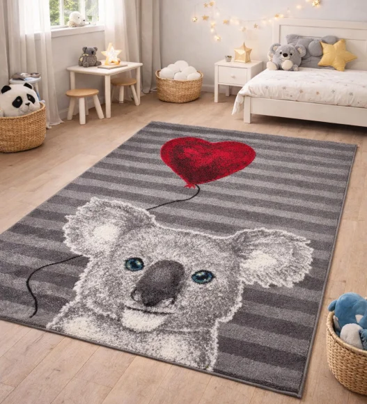 Polypropylene Kids Area Carpet with Jute Backing | Grey | (W)120 x (L)170