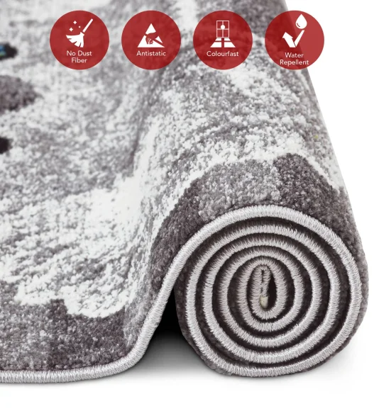 Polypropylene Kids Area Carpet with Jute Backing | Grey | (W)120 x (L)170