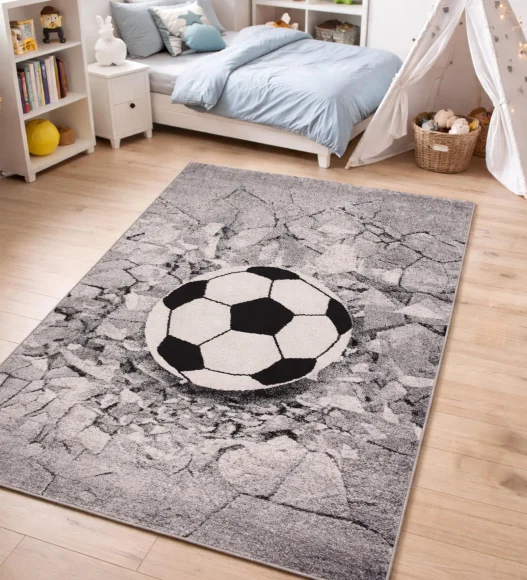 Polypropylene Kids Area Carpet with Jute Backing | Grey | (W)120 x (L)170