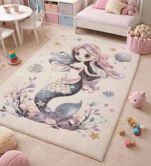Polypropylene Kids Area Carpet with Jute Backing | Cream | (W)120 x (L)170