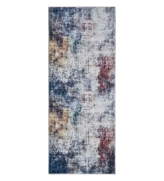  Polyester Bedside Runner with Abstract Pattern and Cotton Backing, 60x150 cm, Cream & Blue