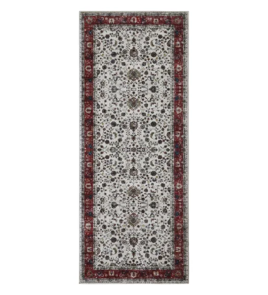  Polyester Bedside Runner with Classical Pattern and Cotton Backing, 80x150 cm, Cream & Maroon