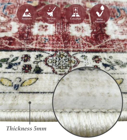  Polyester Bedside Runner with Classical Pattern and Cotton Backing, 80x150 cm, Cream & Maroon