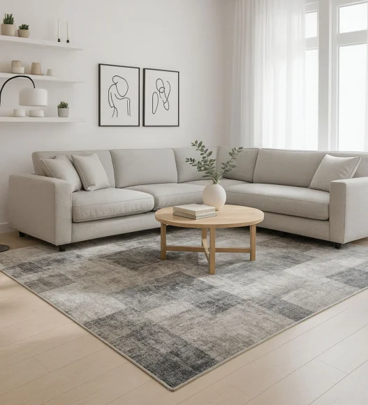  Polyester Carpet with Abstract Pattern and Cotton Backing, 120x170 cm, Grey