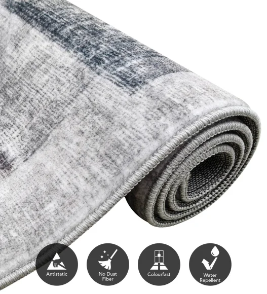  Polyester Carpet with Abstract Pattern and Cotton Backing, 120x170 cm, Grey