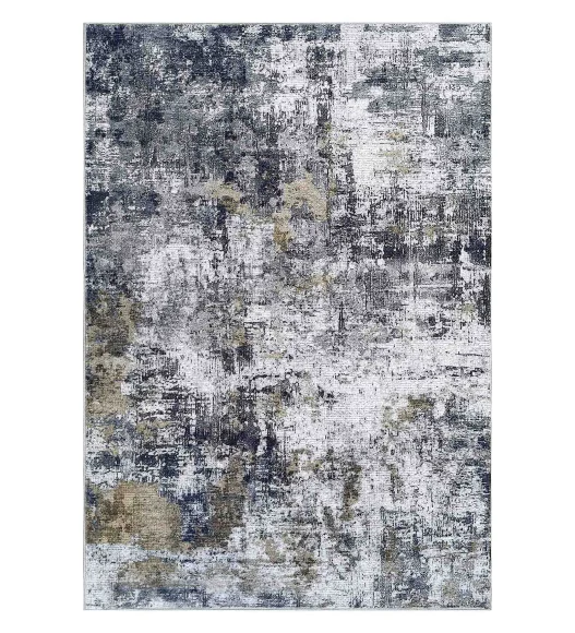  Polyester Carpet with Abstract Pattern and Cotton Backing, 160x230 cm, Blue & Cream
