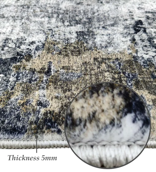  Polyester Carpet with Abstract Pattern and Cotton Backing, 160x230 cm, Blue & Cream