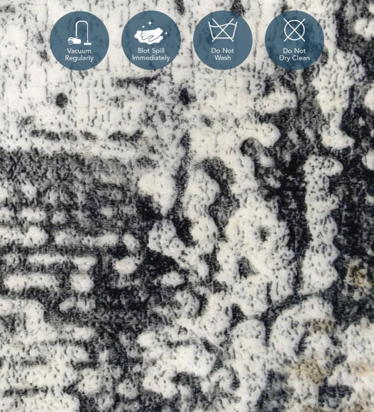  Polyester Carpet with Abstract Pattern and Cotton Backing, 160x230 cm, Blue & Cream
