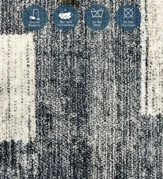  Polyester Carpet with Abstract Pattern and Cotton Backing, 160x230 cm, Blue & Grey