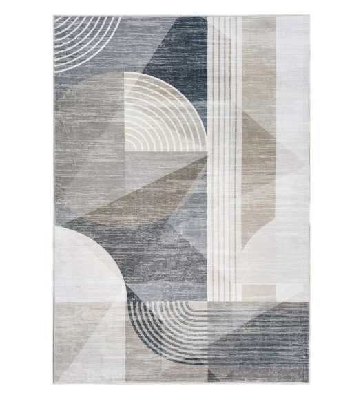  Polyester Carpet with Abstract Pattern and Cotton Backing, 160x230 cm, Beige & Blue