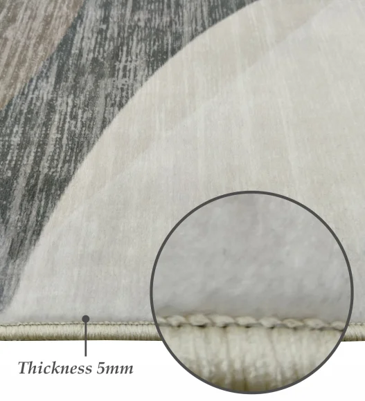  Polyester Carpet with Abstract Pattern and Cotton Backing, 160x230 cm, Beige & Blue