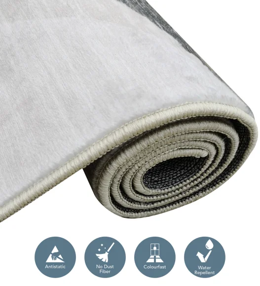  Polyester Carpet with Abstract Pattern and Cotton Backing, 160x230 cm, Beige & Blue