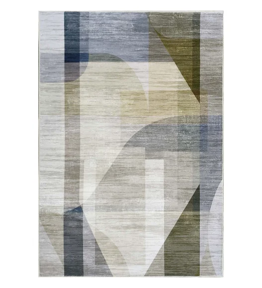  Polyester Carpet with Abstract Pattern and Cotton Backing, 160x230 cm, Olive & Blue