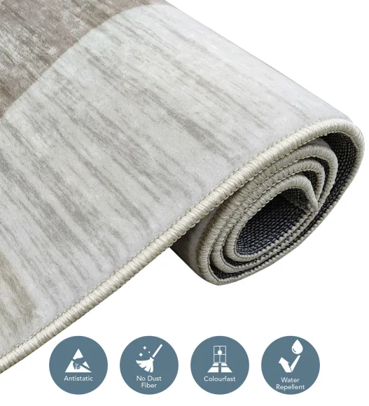  Polyester Carpet with Abstract Pattern and Cotton Backing, 160x230 cm, Olive & Blue