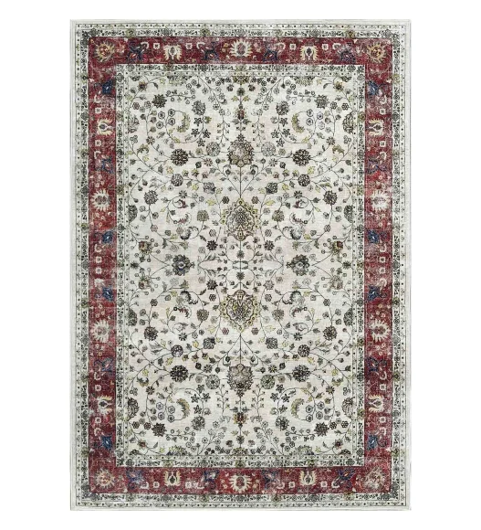  Polyester Carpet with Classical Pattern and Cotton Backing, 160x230 cm, Cream & Maroon