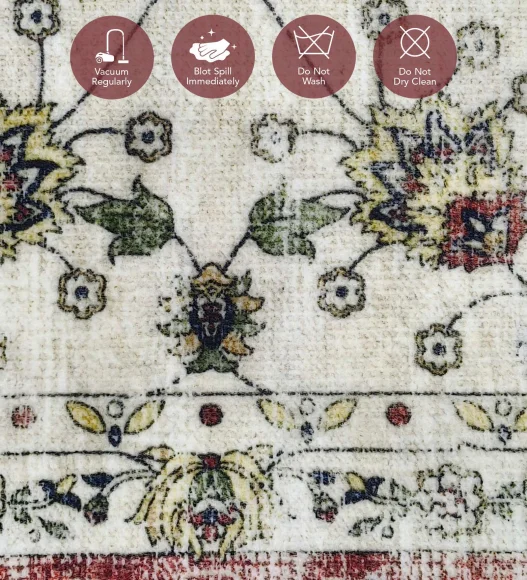  Polyester Carpet with Classical Pattern and Cotton Backing, 160x230 cm, Cream & Maroon