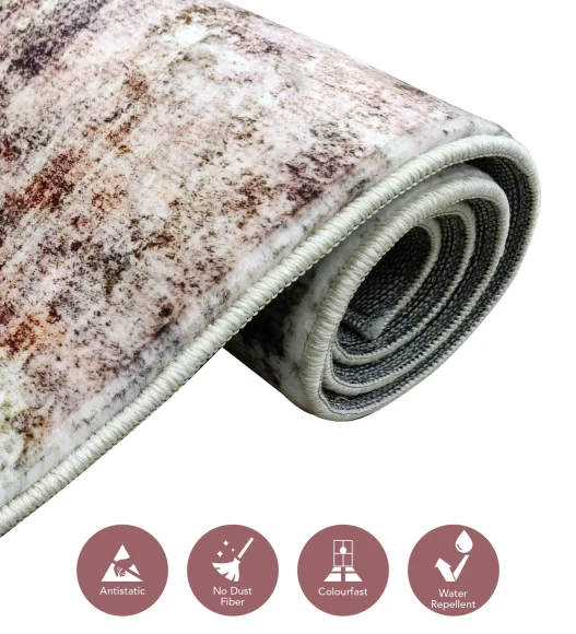  Polyester Carpet with Abstract Pattern and Cotton Backing, 160x230 cm, Cream & Blue