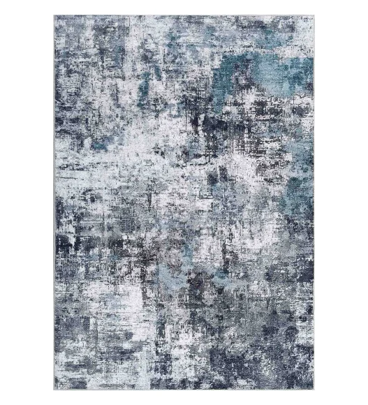  Polyester Carpet with Abstract Pattern and Cotton Backing, 200x290 cm, Blue & Cream