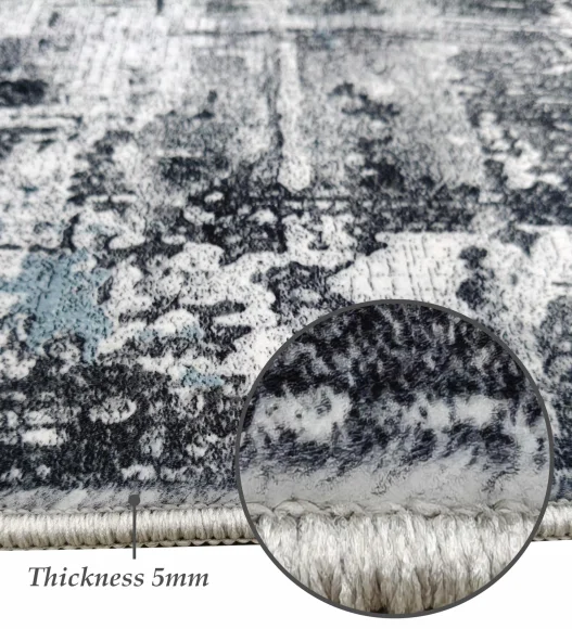  Polyester Carpet with Abstract Pattern and Cotton Backing, 200x290 cm, Blue & Cream
